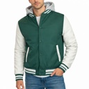 Green/White XXXL Men's Hooded Varsity Jacket w/ Detachable Hood